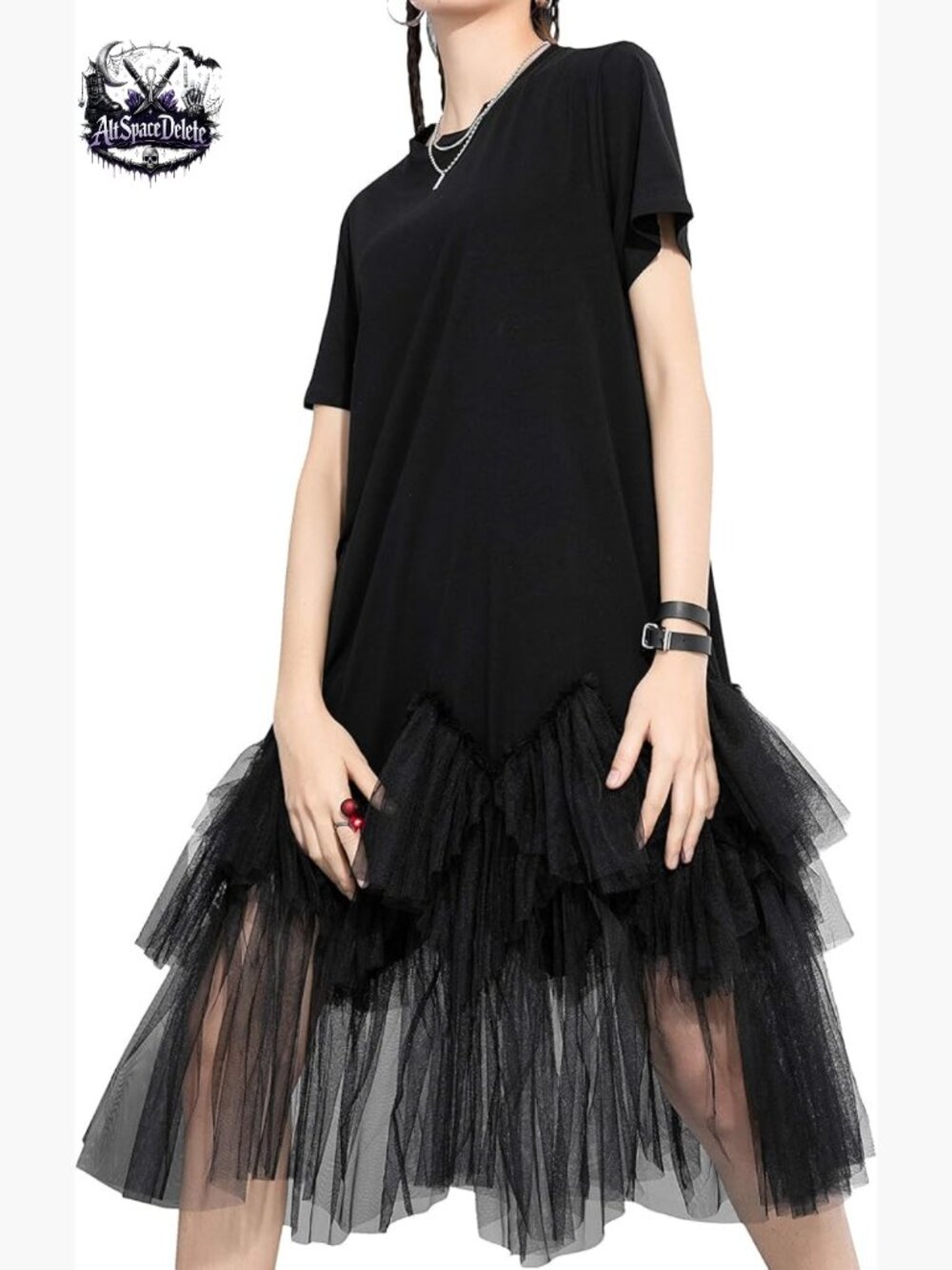 Oversized Tulle Tutu Dress Short Sleeve Crew Neck Midi Casual Plus Size